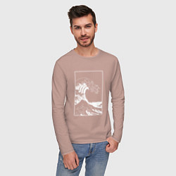 Лонгслив хлопковый мужской Japan waves Японская волна, цвет: пыльно-розовый — фото 2