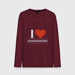 Лонгслив хлопковый мужской Я Люблю Казахстан, цвет: меланж-бордовый