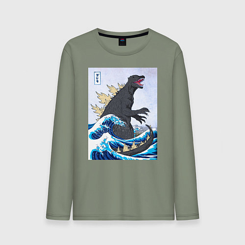 Мужской лонгслив Godzilla in The Waves Eastern / Авокадо – фото 1