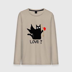 Лонгслив хлопковый мужской LOVE CAT WHAT cat, цвет: миндальный