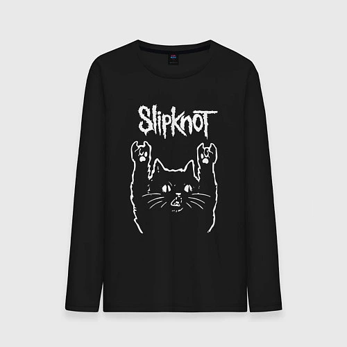 Мужской лонгслив Slipknot, Слипкнот Рок кот / Черный – фото 1