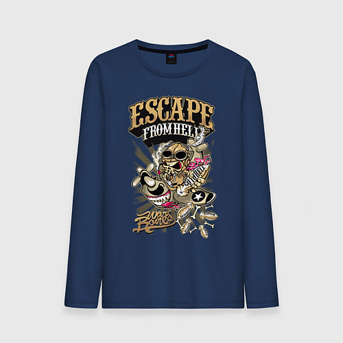 Мужской лонгслив Скелетон на самолёте / Тёмно-синий – фото 1