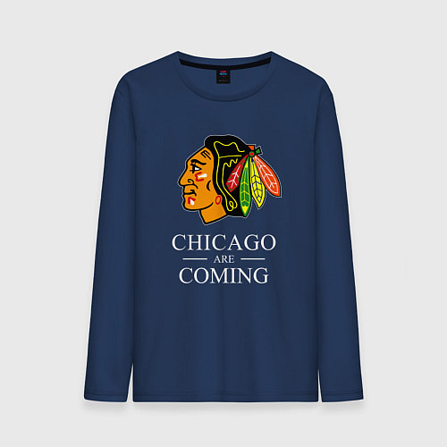 Мужской лонгслив Chicago are coming, Чикаго Блэкхокс, Chicago Black / Тёмно-синий – фото 1