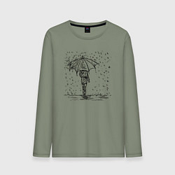 Мужской лонгслив Девушка с зонтом под дождем