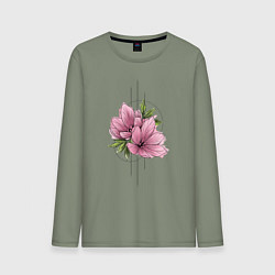 Лонгслив хлопковый мужской Акварельный розовой цветок, цвет: авокадо