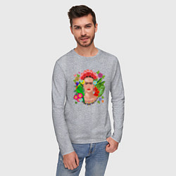 Лонгслив хлопковый мужской Фрида Кало Мексика Художник Феминист, цвет: меланж — фото 2