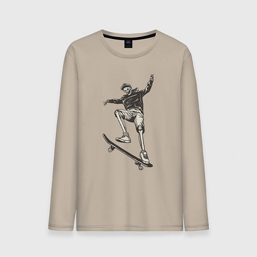 Мужской лонгслив SKELETON SKATEBOARDING / Миндальный – фото 1