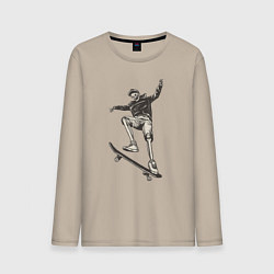 Лонгслив хлопковый мужской SKELETON SKATEBOARDING, цвет: миндальный