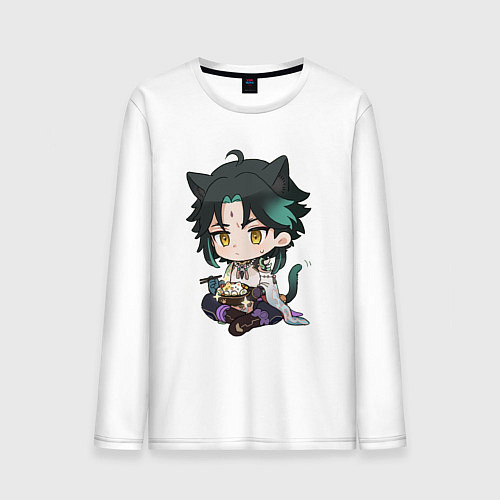 Мужской лонгслив Особое блюдо для котика Сяо / Белый – фото 1