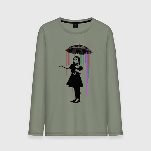 Мужской лонгслив BANKSY БЭНКСИ девушка под зонтом / Авокадо – фото 1