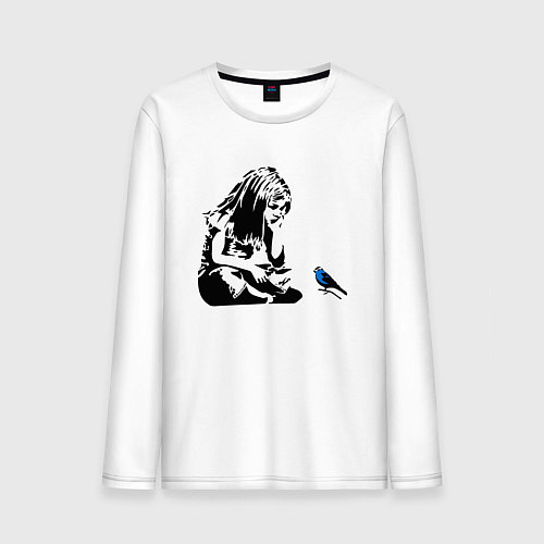 Мужской лонгслив BANKSY girl with blue bird БЭНКСИ девочка с синей / Белый – фото 1