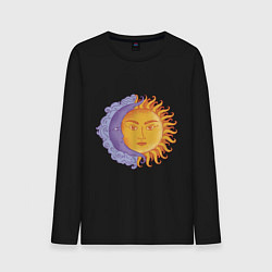 Лонгслив хлопковый мужской Солнца и луна с лицами, цвет: черный