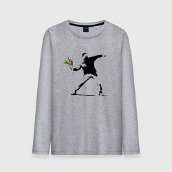 Лонгслив хлопковый мужской Бэнкси художник Banksy цветы, цвет: меланж