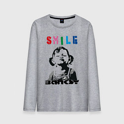 Лонгслив хлопковый мужской BANKSY SMILE девочка улыбается, цвет: меланж