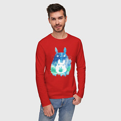 Лонгслив хлопковый мужской Семья кроликов Акварель, цвет: красный — фото 2
