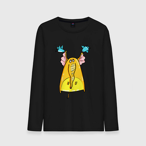 Мужской лонгслив Птички тащат слона за уши / Черный – фото 1