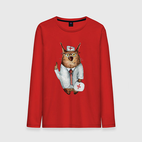 Мужской лонгслив Врач сова / Красный – фото 1