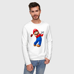 Лонгслив хлопковый мужской Марио - крутейший гольфист Super Mario, цвет: белый — фото 2