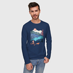 Лонгслив хлопковый мужской Бег и Горные Трейлы, цвет: тёмно-синий — фото 2