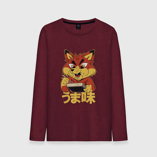 Мужской лонгслив Japanese Fox Eating Ramen Японская лиса ест Рамен / Меланж-бордовый – фото 1
