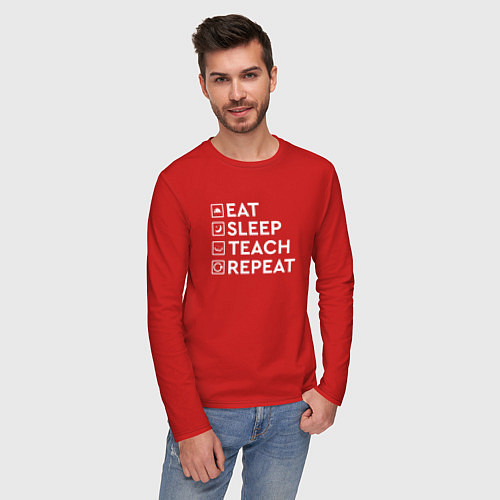 Мужской лонгслив Eat sleep TEACH repeat / Красный – фото 3