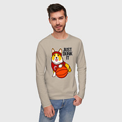 Лонгслив хлопковый мужской JUST DUNK IT корги, цвет: миндальный — фото 2
