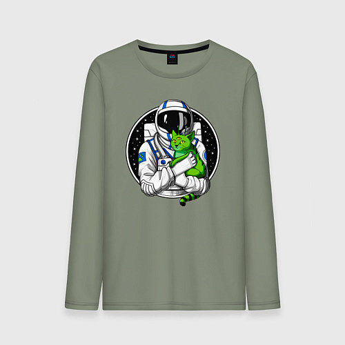 Мужской лонгслив Космонавт с инопланетным котом / Авокадо – фото 1