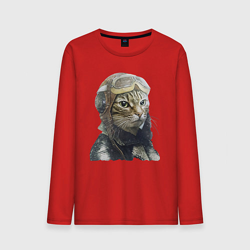Мужской лонгслив Кот - пилот The pilot Cat / Красный – фото 1