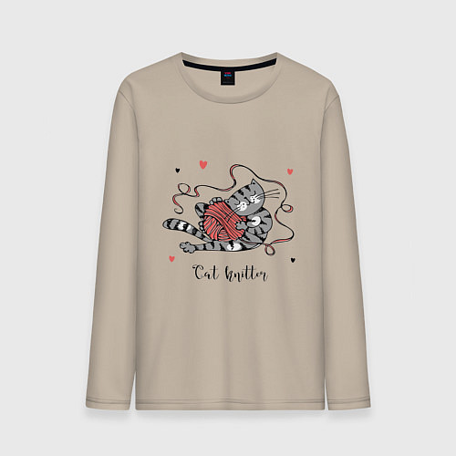 Мужской лонгслив КОТ ВЯЗАЛЬЩИК / Миндальный – фото 1