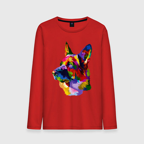 Мужской лонгслив Немецкие овчарки красочная голова / Красный – фото 1
