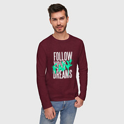 Лонгслив хлопковый мужской Follow Your Fake Dreams, цвет: меланж-бордовый — фото 2