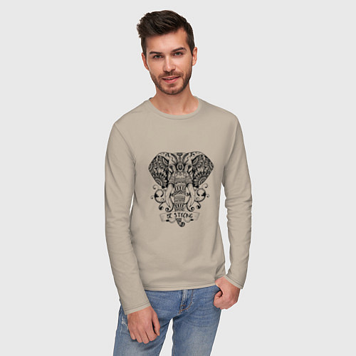 Мужской лонгслив Слон в стиле Мандала Mandala Elephant Be Strong / Миндальный – фото 3