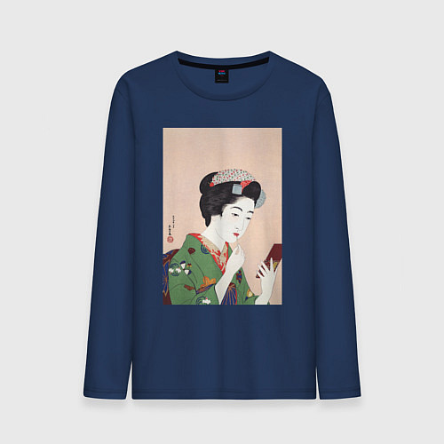 Мужской лонгслив Woman Applying Rouge Японская модница / Тёмно-синий – фото 1