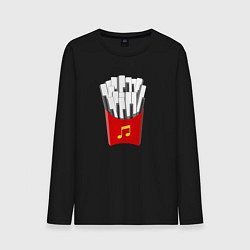 Лонгслив хлопковый мужской Картошка Фри Клавиши Фортепиано, цвет: черный