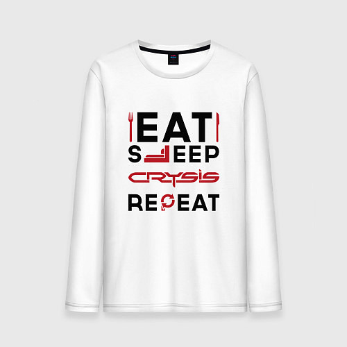 Мужской лонгслив Надпись: Eat Sleep Crysis Repeat / Белый – фото 1