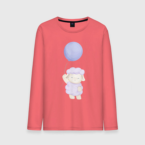 Мужской лонгслив Милая Овечка С Воздушным Шариком / Коралловый – фото 1