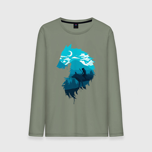 Мужской лонгслив Принцесса Мононоке волчий силуэт / Авокадо – фото 1