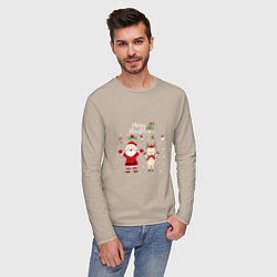 Лонгслив хлопковый мужской SANTA CLAUS WITH A DEER, цвет: миндальный — фото 2