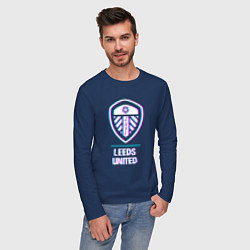 Лонгслив хлопковый мужской Leeds United FC в стиле Glitch, цвет: тёмно-синий — фото 2