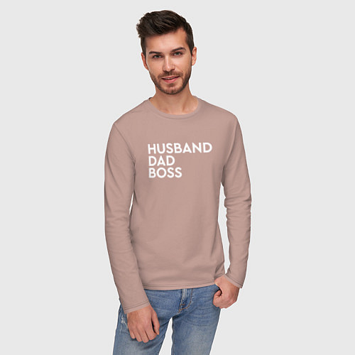 Мужской лонгслив Husband, dad, boss / Пыльно-розовый – фото 3