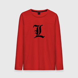Лонгслив хлопковый мужской Японский логотип буквы Л минимализм, цвет: красный