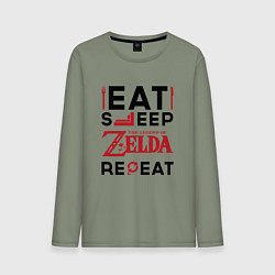 Лонгслив хлопковый мужской Надпись: Eat Sleep Zelda Repeat, цвет: авокадо