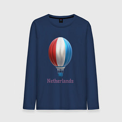 Лонгслив хлопковый мужской 3d aerostat Netherlands flag, цвет: тёмно-синий