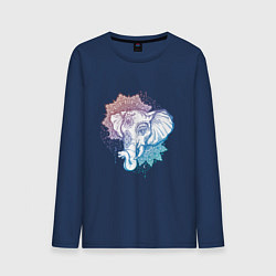 Лонгслив хлопковый мужской Мандала слон, цвет: тёмно-синий
