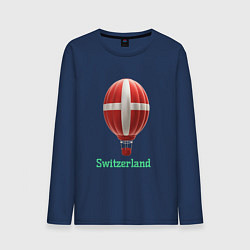 Лонгслив хлопковый мужской 3d aerostat Switzerland flag, цвет: тёмно-синий