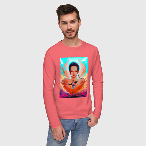 Мужской лонгслив НИКО РОБИН Техника большой цветок ONE PIECE / Коралловый – фото 3
