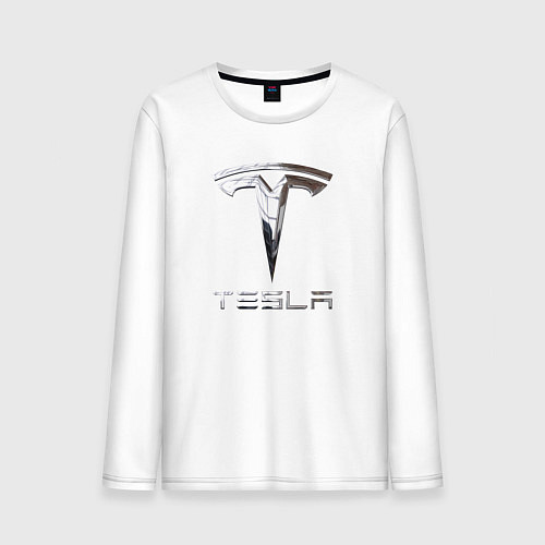 Мужской лонгслив Tesla Logo Тесла Логотип / Белый – фото 1