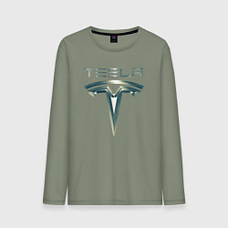 Мужской лонгслив Tesla Logo Тесла Логотип Карбон