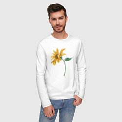 Лонгслив хлопковый мужской Branch With a Sunflower Подсолнух, цвет: белый — фото 2