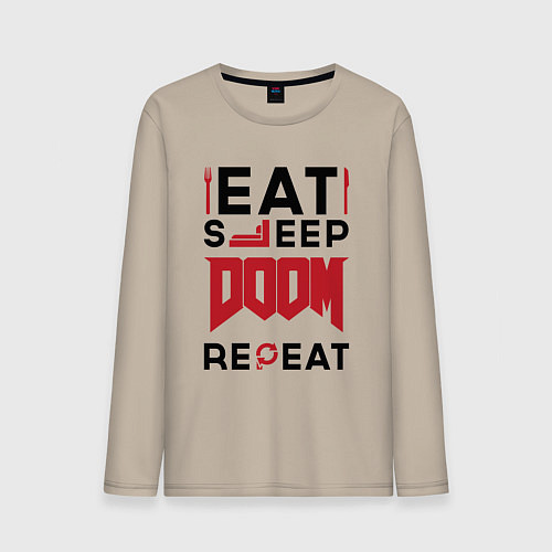 Мужской лонгслив Надпись: Eat Sleep Doom Repeat / Миндальный – фото 1